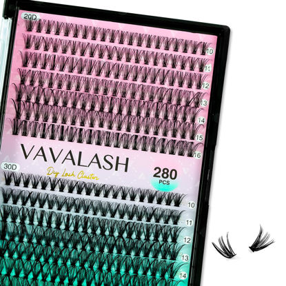 Picture of VAVALASH Individual Cluster Lashes 280 PCS DIY Eyelash Extension Light and Soft Lash Clusters Extensions Faux Mink Slik False Eyelash Easy Lash Extensions DIY at Home (20D+30D-D Curl-10-16mm Mix)