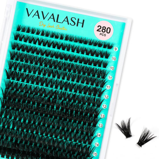 Picture of VAVALASH Lash Clusters 50D-D-0.07-9-16MM DIY Individual Lashes 280 PCS Cluster Lashes 10D 20D 30D 40D 50D C D Curl Volume False Eyelash Extensions DIY Lash Extensions at Home (50D-0.07-D,9-16mm)