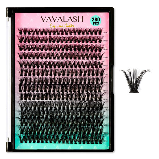 Picture of VAVALASH Individual Cluster Lashes 40D-0.07-D-9-16MIX DIY Eyelash Extension 280 Lash Clusters Faux Mink Slik Individual Lashes Easy Full Lash Extensions DIY at Home (40D-0.07-D-9-16mm Mix)