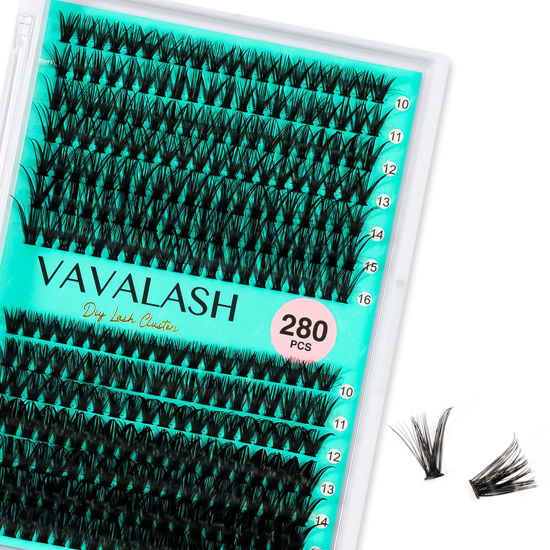 Picture of VAVALASH Lash Clusters 40D+50D-C-10-16MM DIY Individual Lashes 280 PCS Cluster Lashes 10D 20D 30D 40D 50D C D Curl Volume False Eyelash Extensions DIY Lash Extensions at Home (40D+50D-0.07-C,10-16mm)