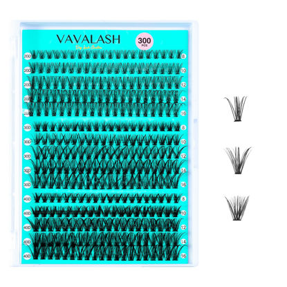 Picture of VAVALASH Lash Clusters 300Pcs 3 Styles Individual Lashes Wispy DIY Eyelash Extensions Individual Cluster Lashes Faux Mink False Lashes DIY Lashes at Home 300PCS (20D+30D+40D-0.07-C,8-16MM)