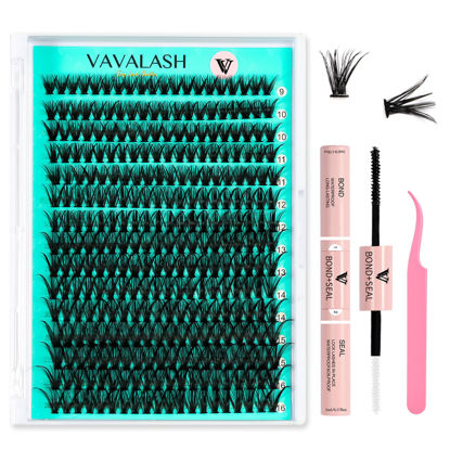 Picture of VAVALASH DIY Lash Extension Kit 300 PCS Individual Cluster Lashes Kit 40D 0.07-D-9-16mm Lash Clusters, Lash Bond and Seal, Lash Tweezer for DIY Eyelash Extension at Home（Kit-40D-0.07-D-9-16MIX）