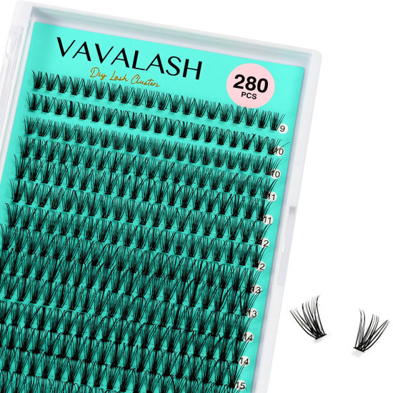 Picture of VAVALASH Lash Clusters 20D-C-0.07-9-16MM DIY Individual Lashes 280 PCS Cluster Lashes 10D 20D 30D 40D 50D C D Curl Volume False Eyelash Extensions DIY Lash Extensions at Home (20D-0.07-C,9-16mm)