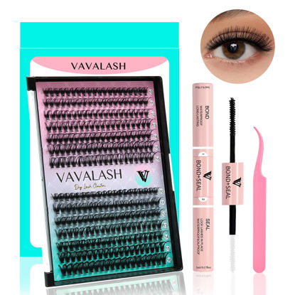 Picture of VAVALASH DIY Lash Extensions Kit Individual Cluster Lashes Kit with 280 Lash Clusters 30D+40D-0.07-D-10-16Mix, Lash Bond and Seal, Lash Applicator for DIY Eyelash Extensions at Home（Kit-30D+40D)