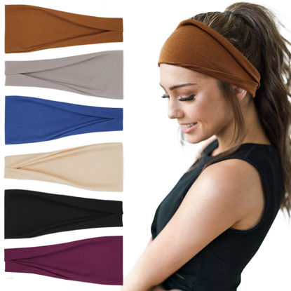 Picture of YONUF Fashion Headbands For Women Wide Headband Yoga Workout Head Bands Hair Accessories Band 6 Pack