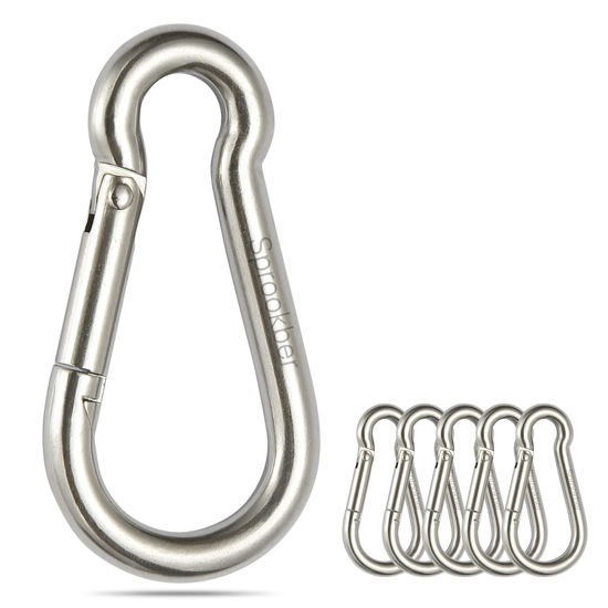 Picture of sprookber Stainless Steel Spring Snap Hook Carabiner - 304 Stainless Steel Caribeener Clips, Set of 6