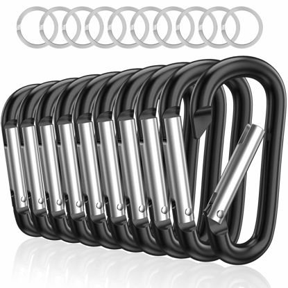 Picture of Sprookber 3" Aluminum Carabiner D Ring, Caribeener Clips, Spring Snap Hook for Keychain Clip, Set of 10 (Black)