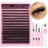 Picture of DIY Eyelash Extension Kit D Curl Fluffy Wispy Lash Clusters Individual Lashes Lash Extension Kit with Lash Bond and Seal Applicator Tool for Self Application at Home (80P-280Pcs-Mix10-16mm-0.07D)