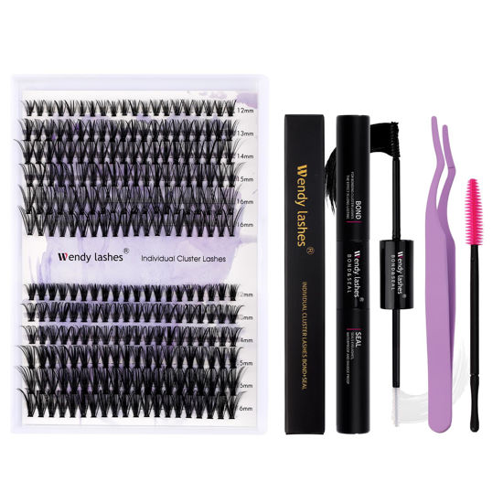 Picture of DIY lash Extension Kit Lash Cluster Kit with 240 PCS C/D Curl12-16mm Mixed,Individual Lashes Eyelash Clusters Lash Band and Seal Cluster Lash Applicator Individual Lashes Kit(30P/40P-D-12-16mm Kit)