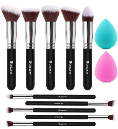 Picture of BEAKEY Professional Makeup Brush Set, Ultimate Glamour Make up Brushes for Eye and Face, Foundation, Eyeshadow, Eye Shadow, Concealer, with 2 Blender Sponge for Flawless Application