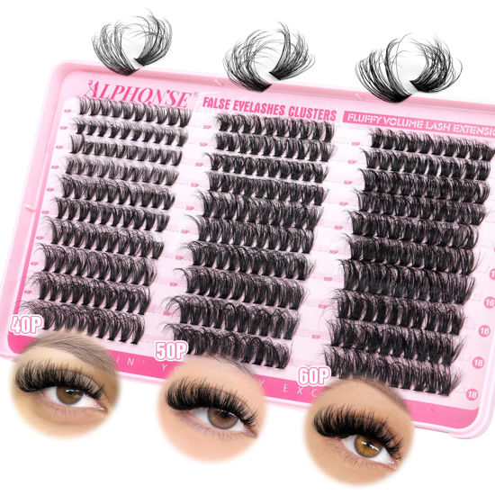 Picture of Lash Clusters Fluffy Lash Extension 10-18mm Wispy Cluster Eyelash Extensions DIY Individual Lashes ALPHONSE Pestañas Pelo a Pelo (40D+50D+60D, 300pcs)