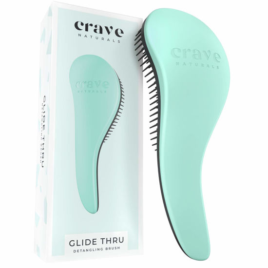 Picture of Crave Naturals BIGGIE Glide Thru Detangling Brush - Detangler Hairbrush & Comb for Curly, Natural, Straight, Wet or Dry Hair (MINT)