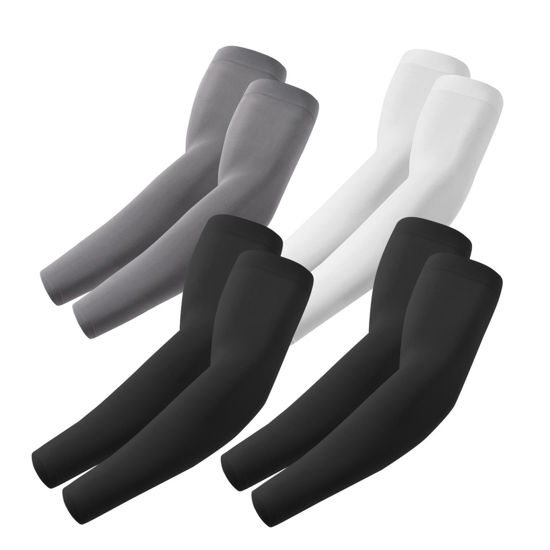 Picture of ROXUN 4 Pairs Arm Sleeves, Cooling UV Sun Protection Sports Compression for Men/Women 2 Black+Dark Gray+White