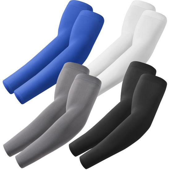 Picture of ROXUN 4 Pairs Arm Sleeves, Cooling UV Sun Protection Sports Compression for Men/Women Black+White+Dark Gray+Blue