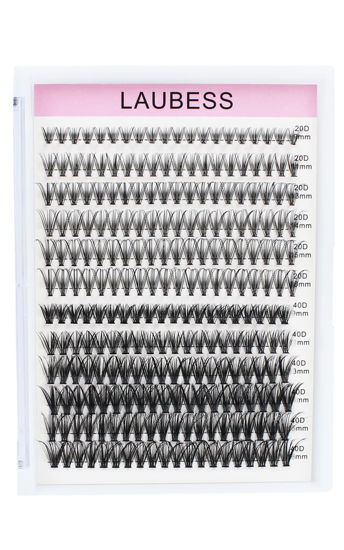 Picture of DIY Eyelash Extension 240pcs 20D+40D Cluster Lashes Mixed Length Long False Eyelashes Individual Lashes Cluster Eyelash Extensions (20D/40D-0.07C-9-16mm)