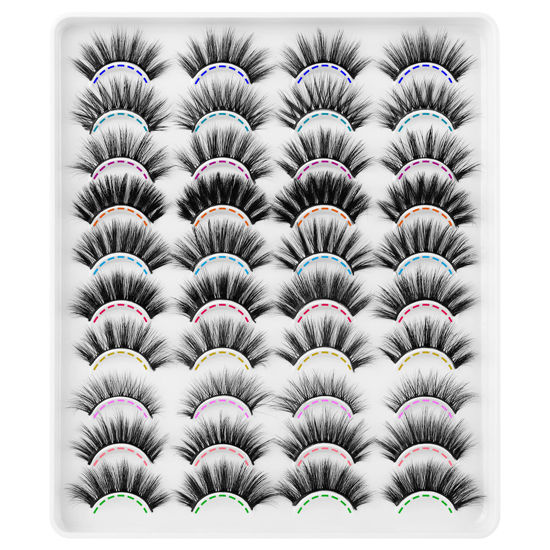 Picture of JIMIRE 20 Pairs False Eyelashes 10 Styles Lashes Variety Pack Fluffy Wispy Round Volume Lashes Faux Mink Cat Eye Lashes