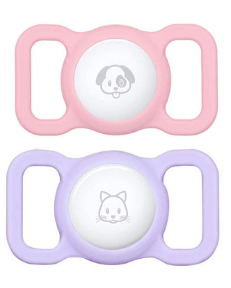 Picture of Airtag Dog Collar Holder 2Pack SWINCHO AirTags Silicone Case for Dog Cat Collar(Pink&Purple)