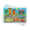 Picture of Disposable Stick-on Placemats 40 Pack for Baby & Kids, Toddler Placemats in Reusable Pouch 12" x 18" (Multicolor Animals Driving Cars)