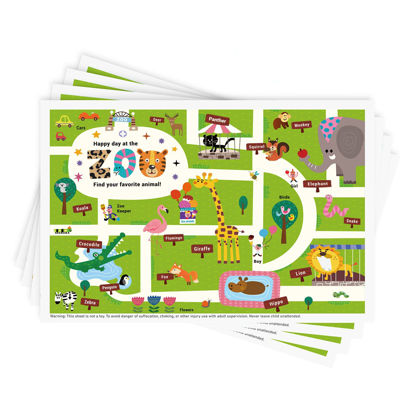 Picture of Babebay Disposable Stick-on Placemats 40 Pack for Baby & Kids & Toddler, Sticky Placemats Restaurant Table Mats 12" x 18" (Happy Zoo)