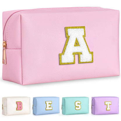 Picture of TOPEAST Preppy Makeup Bag, Personalized Initial Bags with Zipper, Cute Makeup Pouch, PU Leather Waterproof Cosmetic Bag, Birthday Gift For Daughter, Preppy Things For Girls (Letter A)