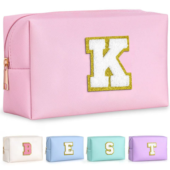 Picture of TOPEAST Initial Cosmetic Bag, PU Leather Waterproof Travel Toiletry Bag, Monogrammed Gifts for women, Personalized Birthday Gift for Sister Friends, Cute Stuff for Girls (Letter K)