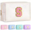 Picture of TOPEAST Initial Cosmetic Bag for women, Preppy Small Makeup Bag, PU Leather Waterproof Toiletry Bag, Monogrammed Birthday Gifts For Women, Stuff for girls (Pearly White S)