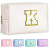 Picture of TOPEAST Initial Cosmetic Bag, PU Leather Waterproof Travel Toiletry Bag, Monogrammed Gifts for women, Personalized Birthday Gift for Sister Friends, Cute Stuff for Girls (White K)