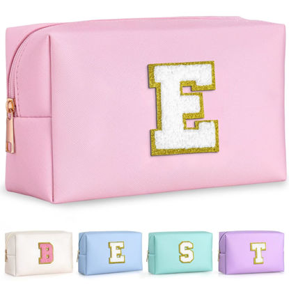 Picture of TOPEAST Monogrammed Gift for Women Girls, Personalized Initial Makeup Bags Cosmetic Bag with Zipper, Cute Makeup Pouch, PU Leather Waterproof Toiletry Bag, Preppy Gifts Stuff for Girl (Letter E)