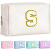 Picture of TOPEAST Initial Cosmetic Bag for women, Preppy Small Makeup Bag, PU Leather Waterproof Toiletry Bag, Monogrammed Birthday Gifts For Women, Stuff for girls (White S)