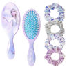 Picture of Frozen Princess Elsa 5 Pcs Hair Accessory Set - 1 Hair Brush + 4 Scrunchies for Girls. Detangling Brush and Elastic Hair Ties.