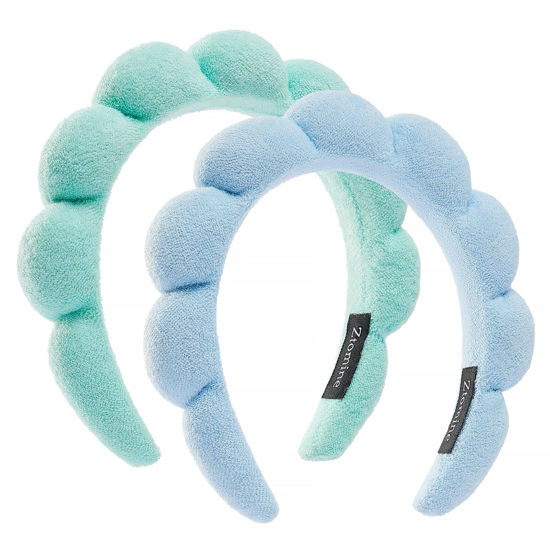 Picture of Ztomine Spa Terry Cloth Face Washing Headband Combo - Set of 2 Puffy Makeup Headbands for Facial Care (Blue + Turquoise)