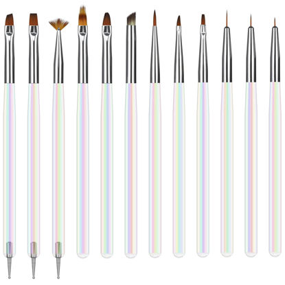 Picture of Artdone 12 PCS Nail Art Brushes Set Nail Art Liner Brush and Nail Dotting Pen Gel Polish Painting Tools For Nail Art Design Include Extension Gel Nail Brush And Arylic Nails