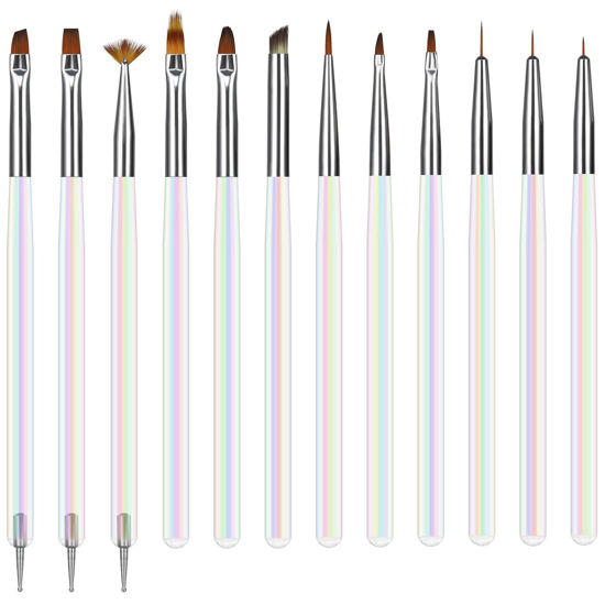 Picture of Artdone 12 PCS Nail Art Brushes Set Nail Art Liner Brush and Nail Dotting Pen Gel Polish Painting Tools For Nail Art Design Include Extension Gel Nail Brush And Arylic Nails