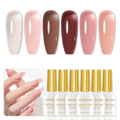 Picture of Artdone Transparent Gel Nail Polish Jelly Set - UV Gel 6 Colors Nude Pink Brown Colors Gel For All Seasons Neutral Soak off LED Lamp Gel Manicure Kit For Holiday Gift Nail Art