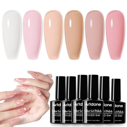 Picture of Artdone Jelly Gel Nail Polish Set - 6 Colors Translucent Milky Pink Nude Brown Colors Nail Polish For All Seasons Neutral Soak off LED Lamp Gel Manicure Kit For Nail Art