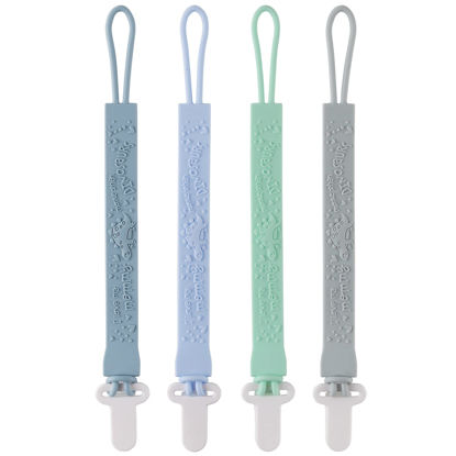 Picture of 4-Pack Silicone Pacifier Clips with One-Piece Beads for Baby Boys and Girls - Flexible and Rust-Free Holders for Teething Relief and Baby Essentials, Safe for Newborns (Flat, Grey)