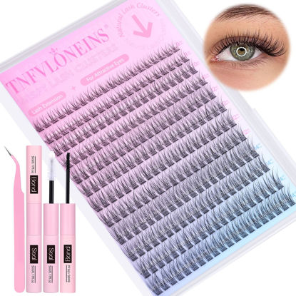 Picture of Wispy Lash Extension Kit Natural Eyelash Extension Kit C Curl Lash Clusters Kit Individual Lashes Clusters Short Eyelash Clusters 280pcs Cluster Lashes Kit with Bond and Seal and Tweezers TNFVLONEINS