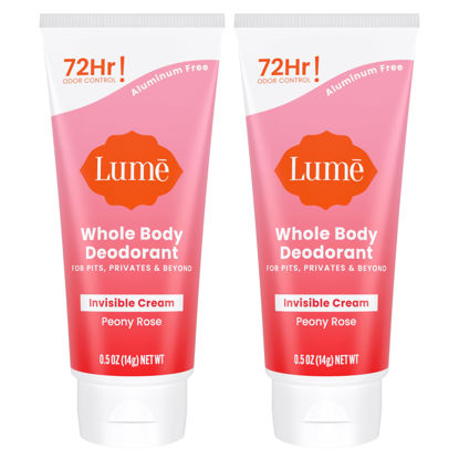 Picture of Lume Whole Body Deodorant - Mini Travel Size Invisible Cream Tube - 72 Hour Odor Control - Doctor Developed - Aluminum Free, Baking Soda Free - .5oz (Pack of 2) (Peony Rose)