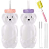 Picture of Honey Bear Straw Cups, Juice Bear Bottle Drinking Cup Long Straws with 4 Flexible Straws & Cleaning Tools, 8-Ounce Therapy Sippy Bottles for Speech and Feeding Training, Food-Grade & BPA Free 2 Pack