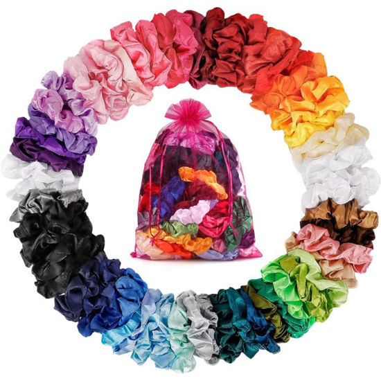 Picture of ADRIONE Satin Scrunchies 60 Pack - Silk Hair Scrunchies Bulk Set for Women & Girls with Curly Hair