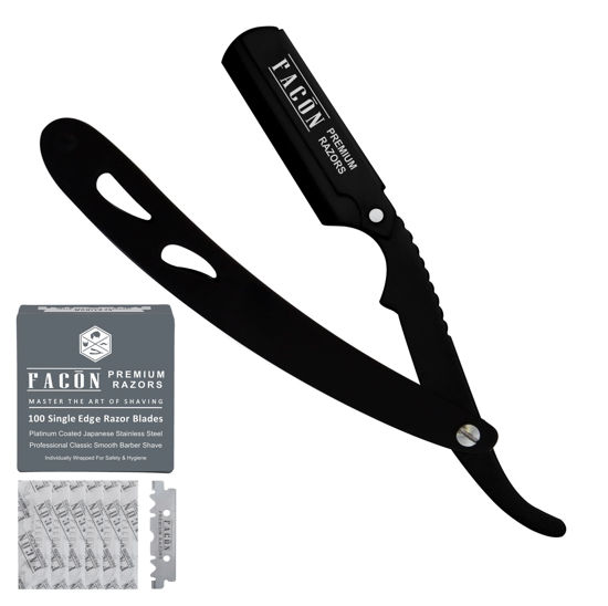 Picture of 100 BLADES + Facón Professional Traditional Straight Edge Barber Razor - Salon Quality Cut Throat Shavette