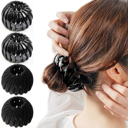 Picture of Set of 4 Black Hair Clips, Birds Nest Style Hair Accessories for Women and Girls, Plastic Hair Bun Maker Suitable for Various Hair Types Including Long, Curly, Thin, and Thick Hair