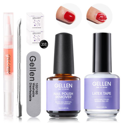 Picture of Gellen Gel Polish Remover Kit - Gel Nail Polish Remover with Latex Tape Peel Off Liquid and Manicure Tools, Quick & Easy Gel Polish Remover in 2-5 minutes, No Damage to Nails