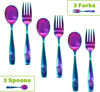 Picture of 6 Piece Stainless Steel Kids Silverware Set - Child and Toddler Safe Flatware - Kids Utensil Set - Metal Kids Cutlery Set (Includes 3 Small Kids Spoons & Kids 3 Forks, UV Rainbow)