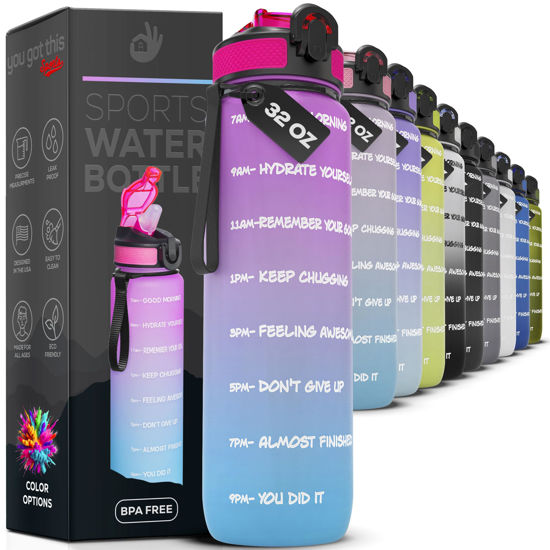 Picture of YOU GOT THIS LIVING Motivational Water Bottle with Time Marker, 32 oz Water Bottle, Sports Water Bottle with Spout, Achieve All-Day Hydration SpillProof, BPA FREE