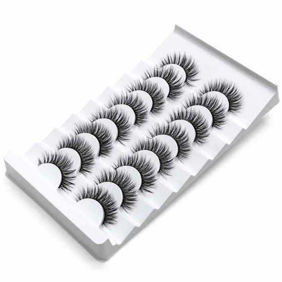 Picture of DYSILK Mink Lashes Fluffy Eyelashes - Strip Lashes False Lashes 8 Pairs 6D Lashes Faux Mink Eyelashes Fluffy Natural Look False Eyelashes Long Lashes Pack Mink Lashes Soft Reusable Eye Lashes