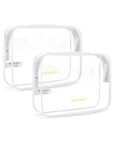 Picture of BAGSMART Clear Toiletry Bag, 2 Pack TSA Approved Travel Toiletry Bag Carry on Travel Accessories Bag Airport Airline Quart Size Bags Water Repellent Makeup Cosmetic Bag for Women (White-2pcs)