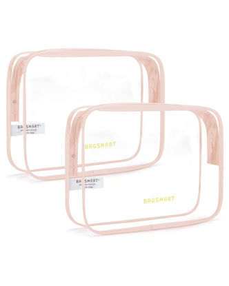 Picture of BAGSMART Clear Toiletry Bag, 2 Pack TSA Approved Travel Toiletry Bag Carry on Travel Accessories Bag Airport Airline Quart Size Bags Water Repellent Makeup Cosmetic Bag for Women (Nude Pink-2pcs)