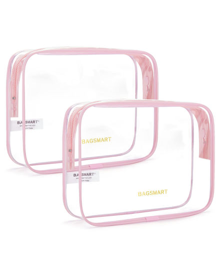 Picture of BAGSMART Clear Toiletry Bag, 2 Pack TSA Approved Carry on Travel Accessories Bag Airport Airline Quart Size Bags Water Repellent Makeup Cosmetic Bag for Women (Pink-2pcs)