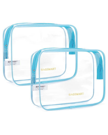 Picture of BAGSMART Clear Toiletry Bag, 2 Pack TSA Approved Travel Toiletry bag Carry on Travel Accessories Bag Airport Airline Quart Size Bags Water Repellent Makeup Cosmetic Bag for Women (Blue-2Pcs)